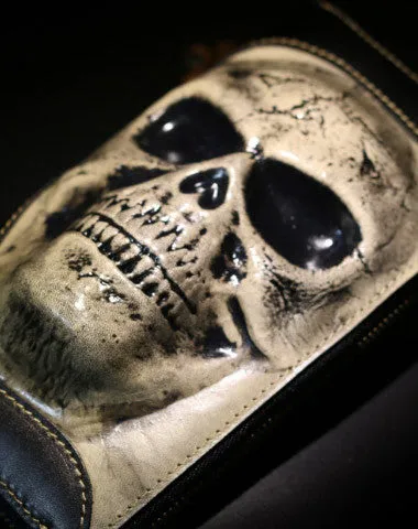 Handmade long skull clutch wallet leather men black white tooled wallet for men Free shipping wallets