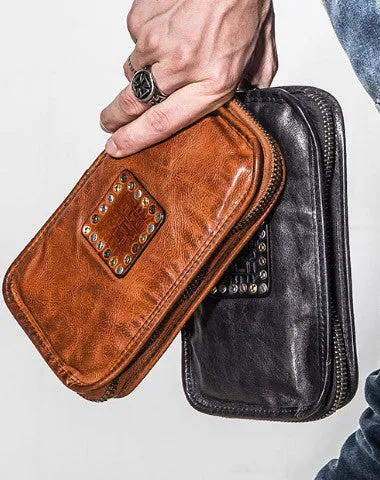 Handmade long wallet rivet leather men phone clutch vintage wallet for men Cyber Monday wallet sale