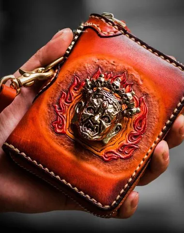 Handmade Mah¨¡k¨¡la Leather Brown Biker Wallet on sale Mens Cool billfold Chain Wallet on sale Trucker Wallet on sale with Chain