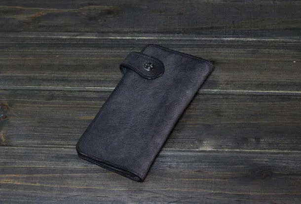 Handmade Men long leather wallet clutch men vintage brown gray wallet for him