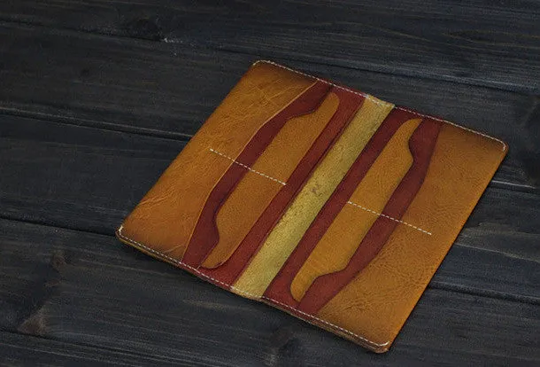 Handmade Men long leather wallet men vintage brown wallets for him