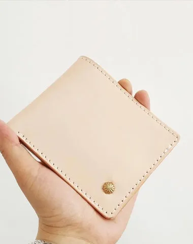 Handmade Mens Leather Beige billfold Small Wallet on sale Cool Small Slim Bifold Wallets on sale for Men