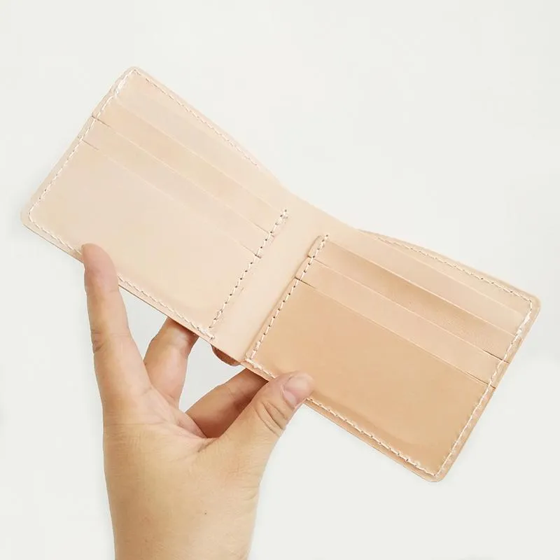 Handmade Mens Leather Beige billfold Small Wallet Cool Small Slim Bifold Wallets for Men