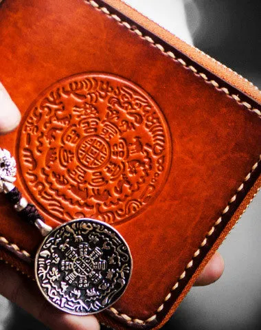 Handmade mens leather biker chain Wallet on sale zipper billfold leather chain Wallets on sale for men
