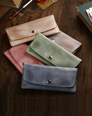 Handmade Mens Leather Blue Envelope Bag Long Wallet Phone Bag Green Clutch for Men Cyber Monday wallet sale