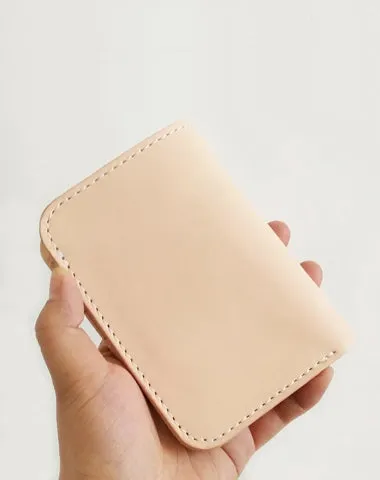 Handmade Mens Leather Vertical Beige Small billfold Wallet on sale Slim Small Bifold Wallets on sale for Men