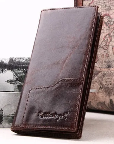 Handmade Vintage Bifold Coffee Men Leather Long wallet clutch purse For Men Cyber Monday wallet sale