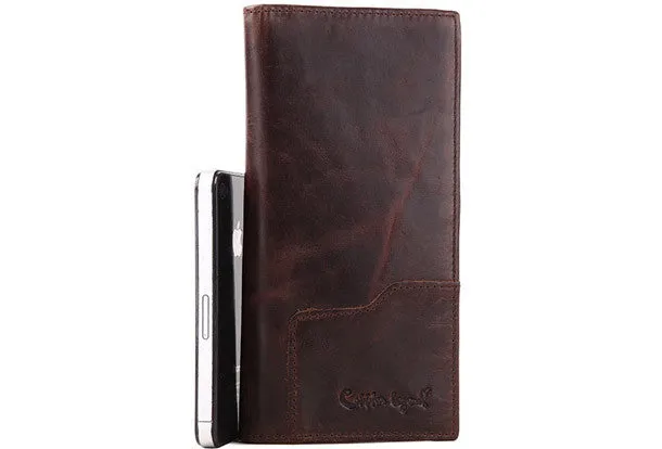 Handmade Vintage Bifold Coffee Men Leather Long wallet clutch purse For Men