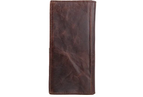 Handmade Vintage Bifold Coffee Men Leather Long wallet clutch purse For Men