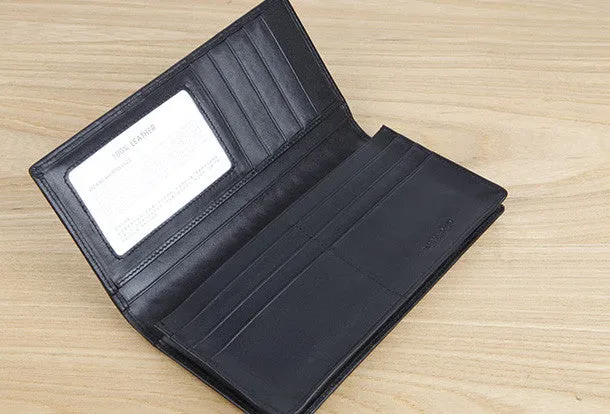 Handmade vintage knit leather clutch bag long wallet ID card holders slots for men
