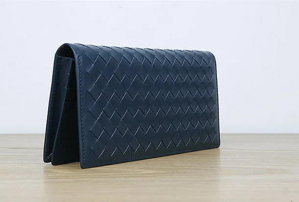 Handmade vintage knit leather clutch bag long wallet ID card holders slots for men
