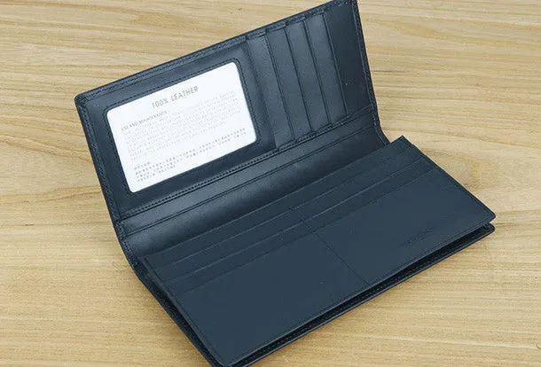 Handmade vintage knit leather clutch bag long wallet ID card holders slots for men