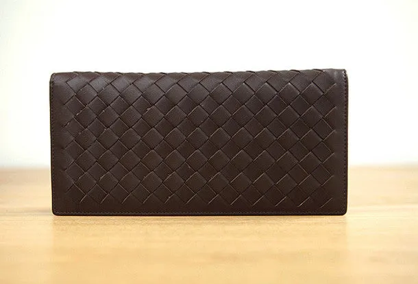 Handmade vintage knit leather clutch bag long wallet ID card holders slots for men
