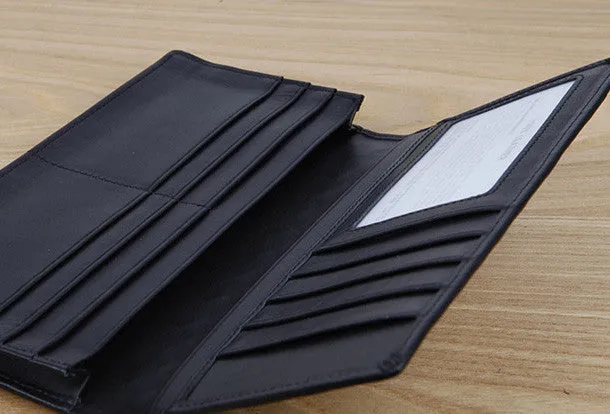 Handmade vintage knit leather clutch bag long wallet ID card holders slots for men