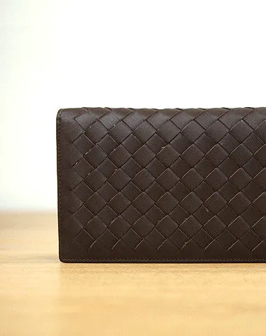 Handmade vintage knit leather clutch bag long wallet ID card holders slots for men Cyber Monday wallet sale