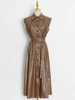 HERANE Leather Midi Dress