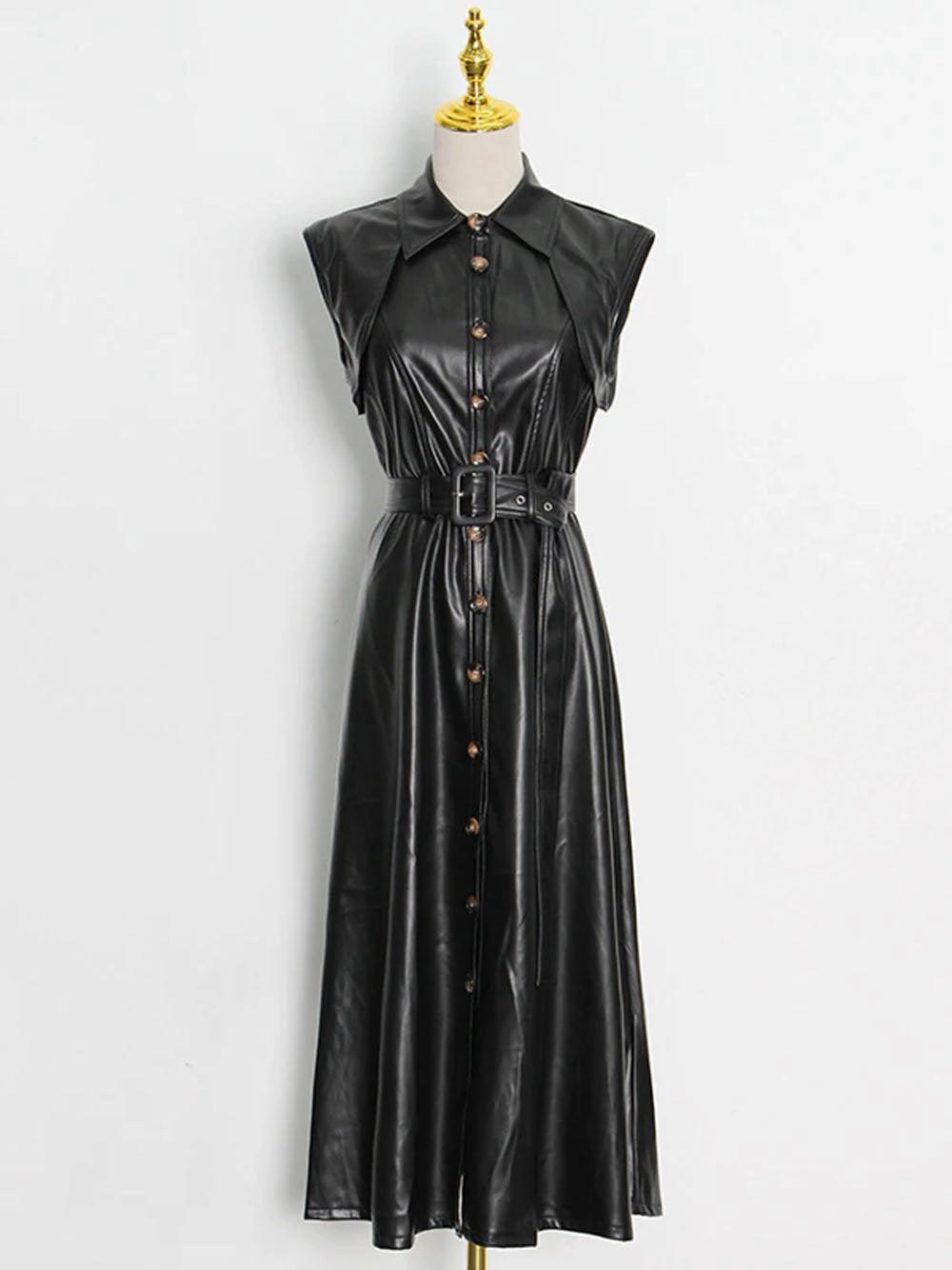 HERANE Leather Midi Dress