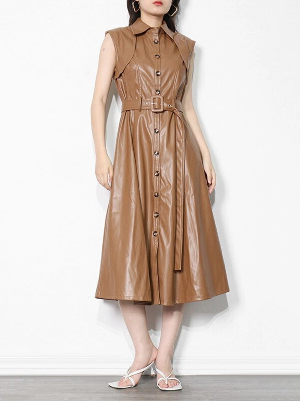HERANE Leather Midi Dress