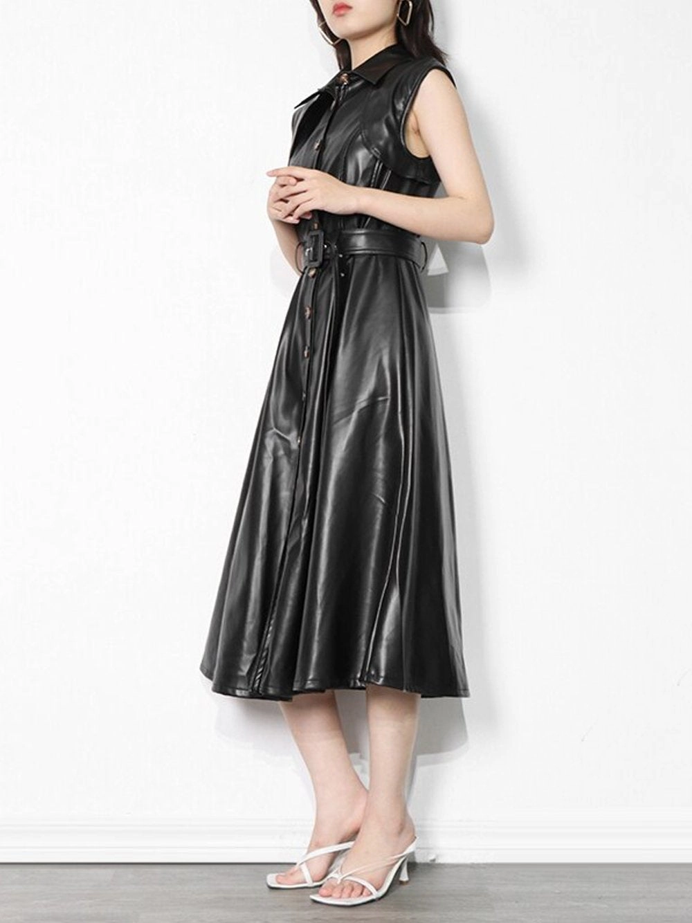 HERANE Leather Midi Dress