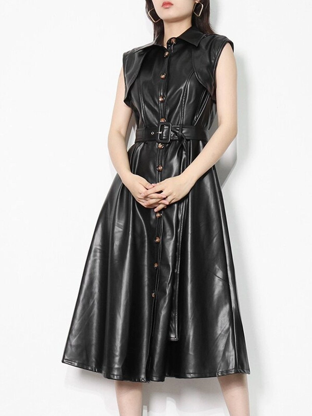HERANE Leather Midi Dress