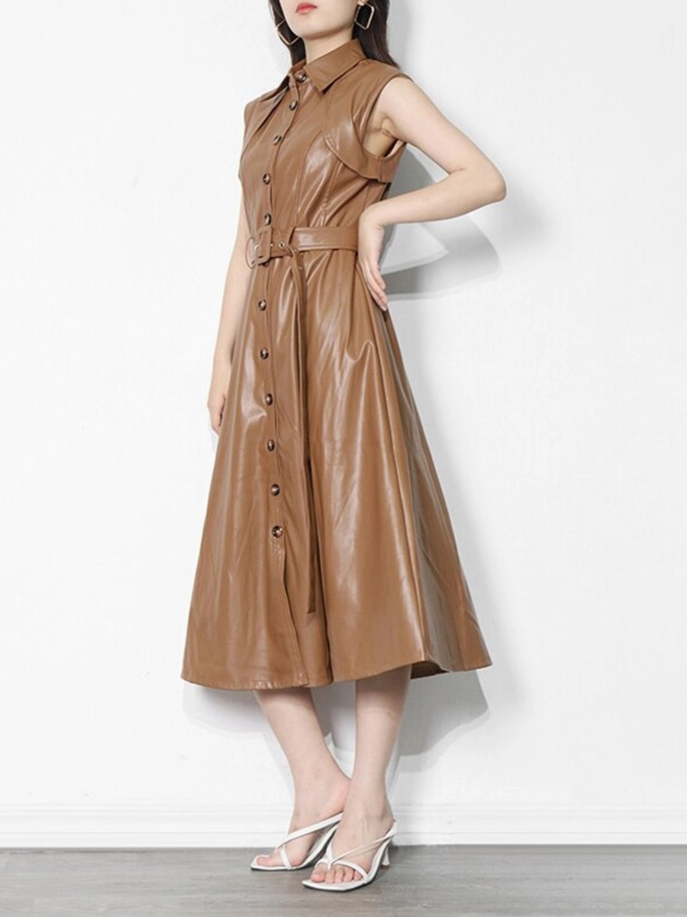 HERANE Leather Midi Dress