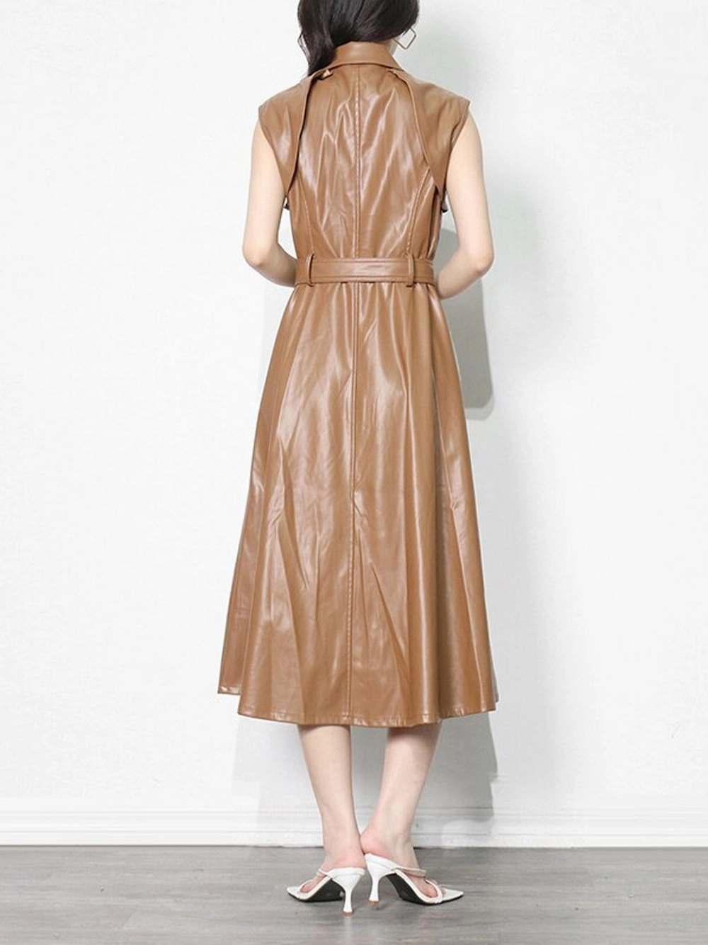 HERANE Leather Midi Dress