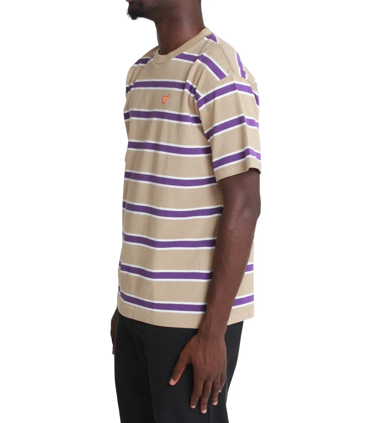 Human Made Striped Mesh T-Shirt Beige