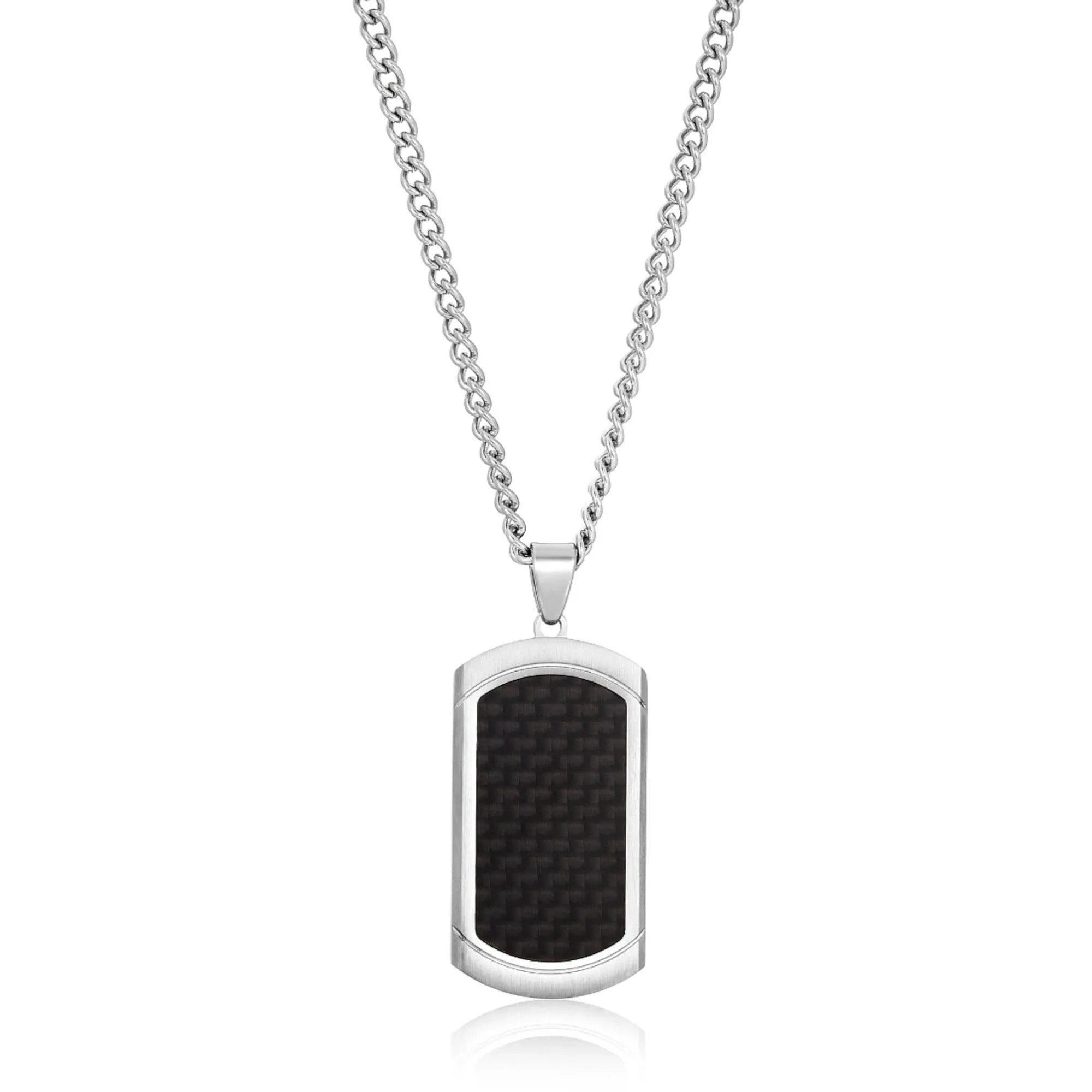 Invicta Men's Dog Tag Pendant Necklace - Inlaid Carbon Fiber Steel, 24 inch | N8165