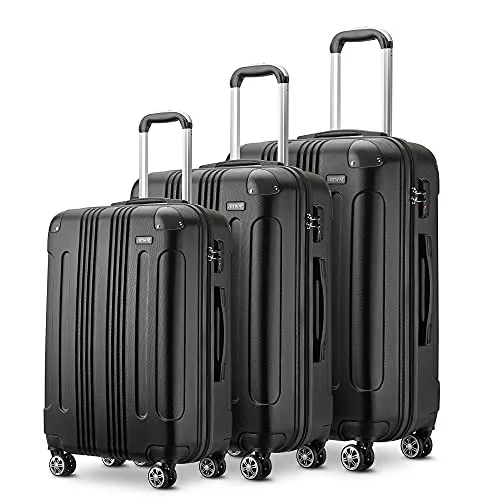 JOYWAY Luggage 3 Piece Set Suitcase Lightweight Hardshell TSA Lock Spinner (black) mega luggage savings