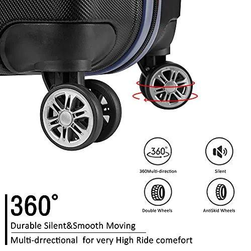 JOYWAY Luggage 3 Piece Set Suitcase Lightweight Hardshell TSA Lock Spinner (black)