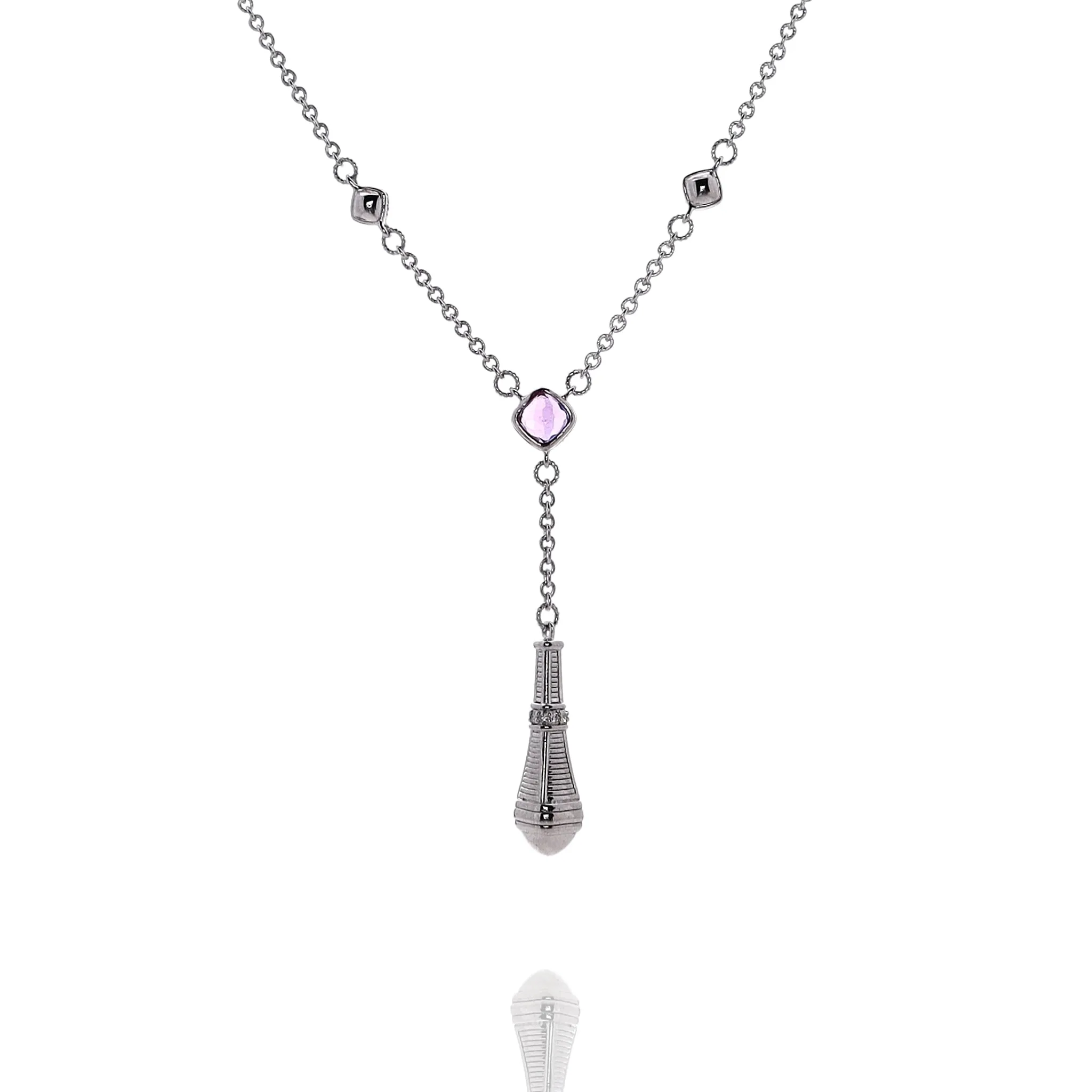 Judith Ripka Cassandra Collection Sterling Silver Amethyst and Diamond Drop Necklace 