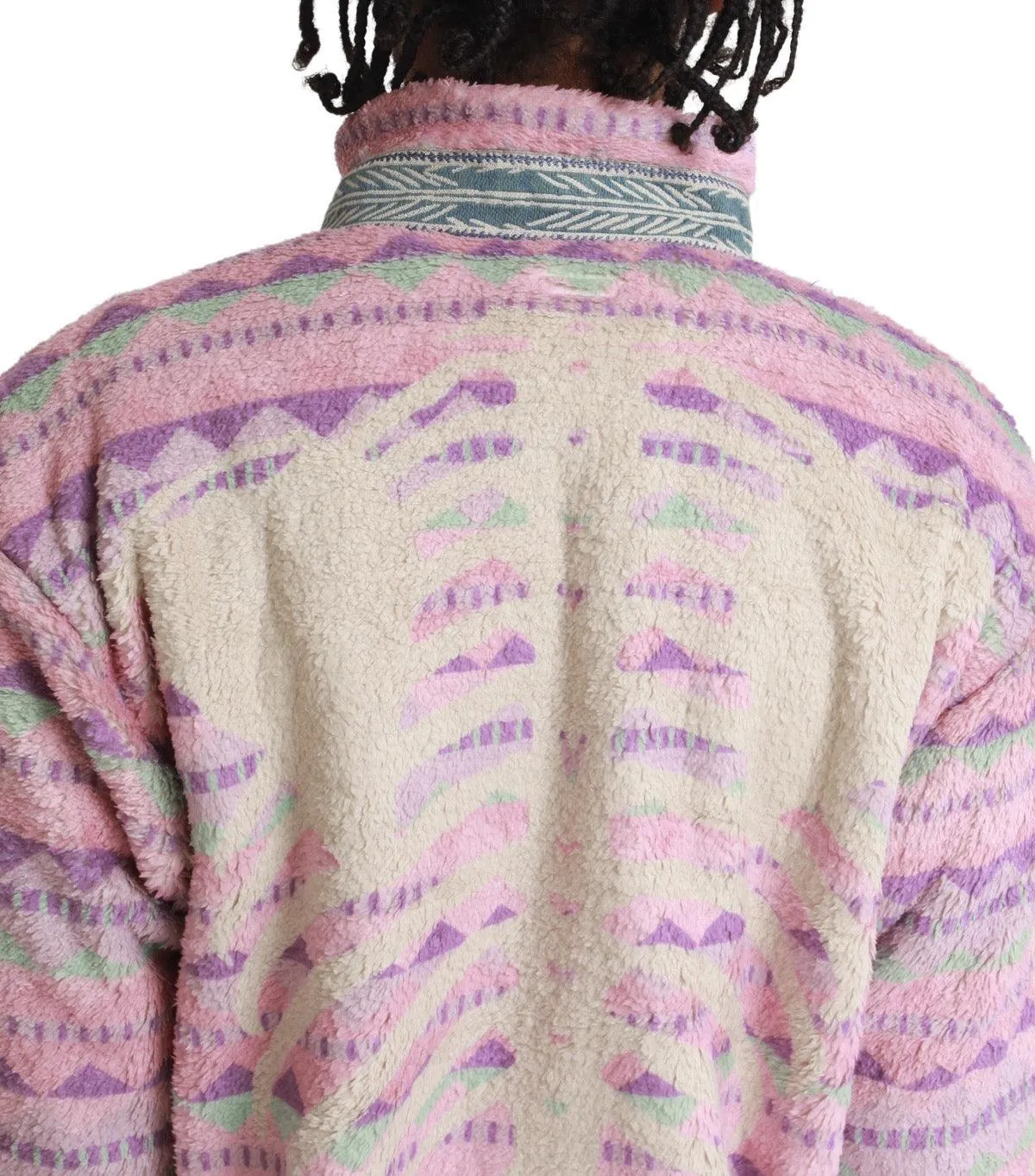 Kapital Ashland Stripe & Bone Fleece Zip Blouson Pink