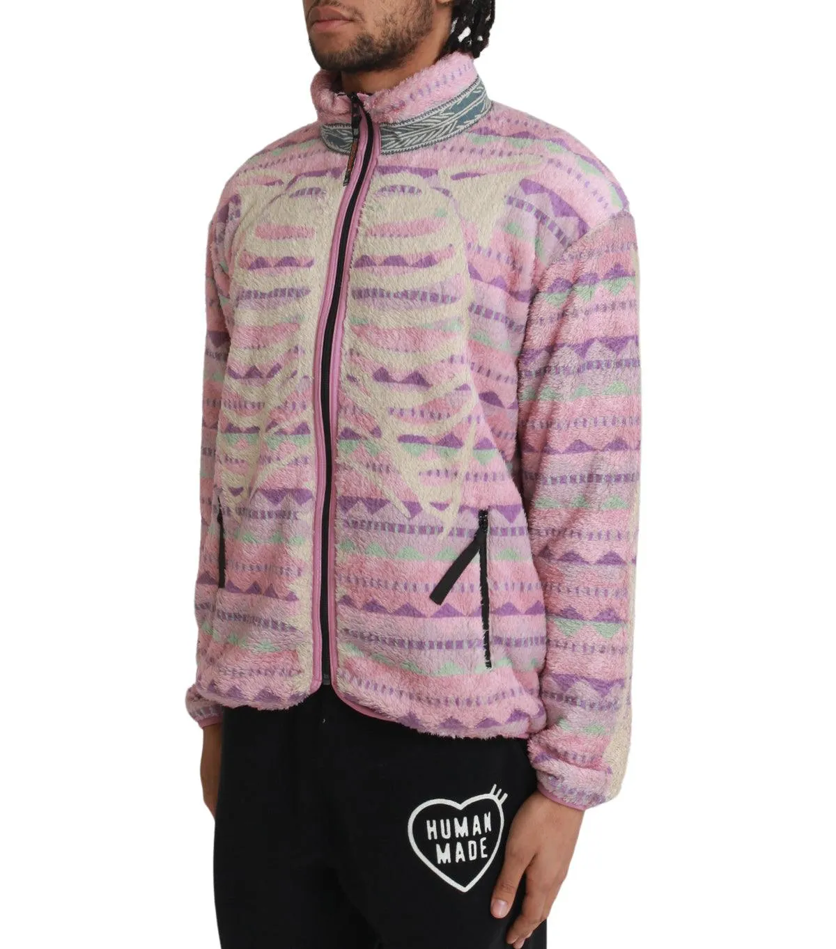 Kapital Ashland Stripe & Bone Fleece Zip Blouson Pink