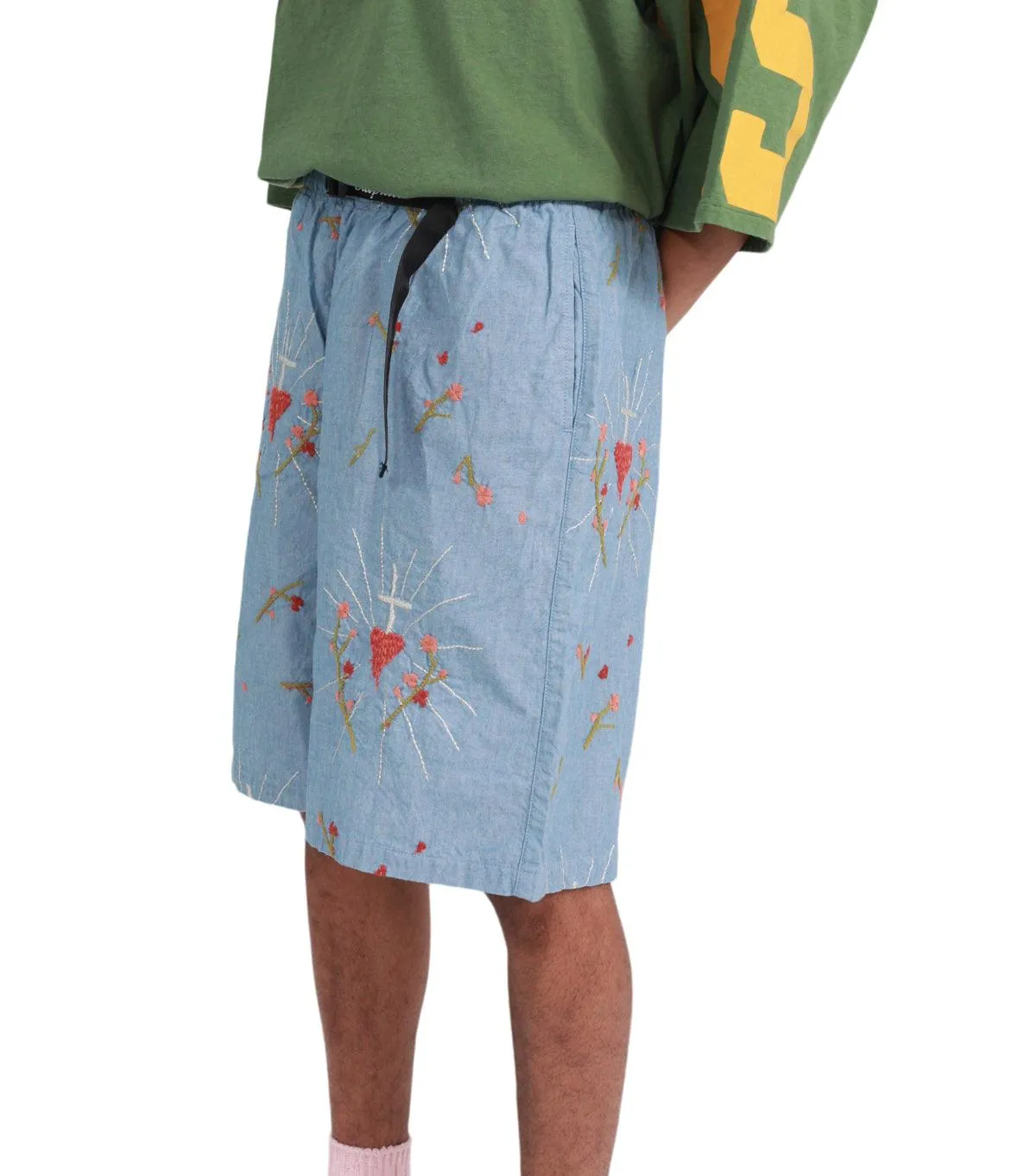 Kapital Chambray Corazon Embroidery Easy Shorts Sax