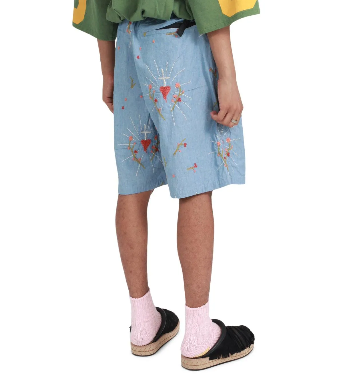 Kapital Chambray Corazon Embroidery Easy Shorts Sax