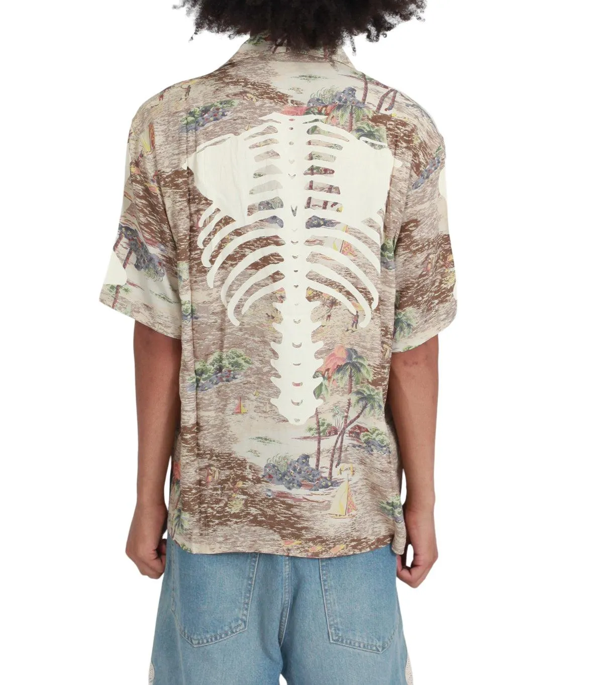 Kapital Rayon Kamehameha Bone Wrangle Collar Aloha Brown