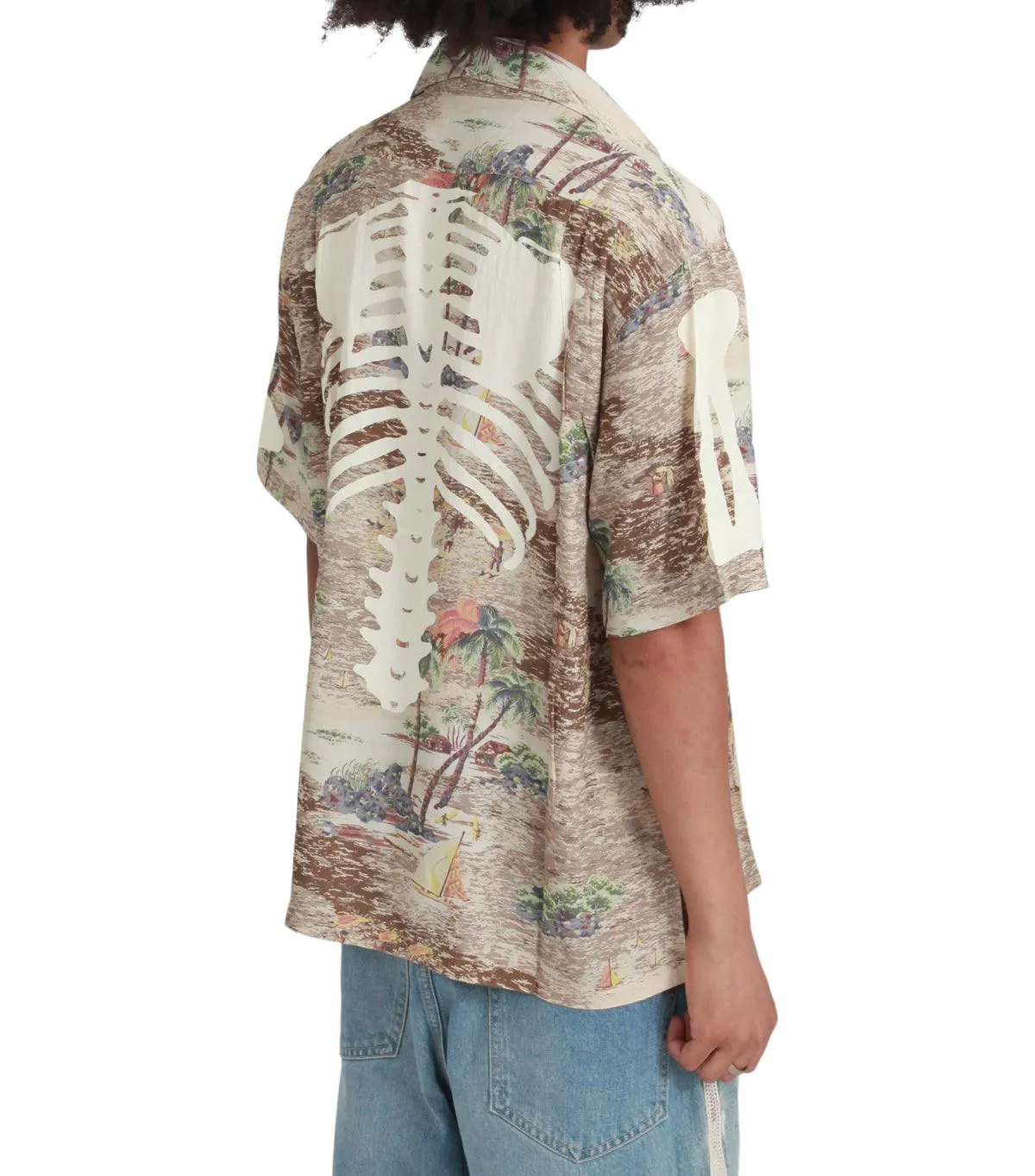Kapital Rayon Kamehameha Bone Wrangle Collar Aloha Brown
