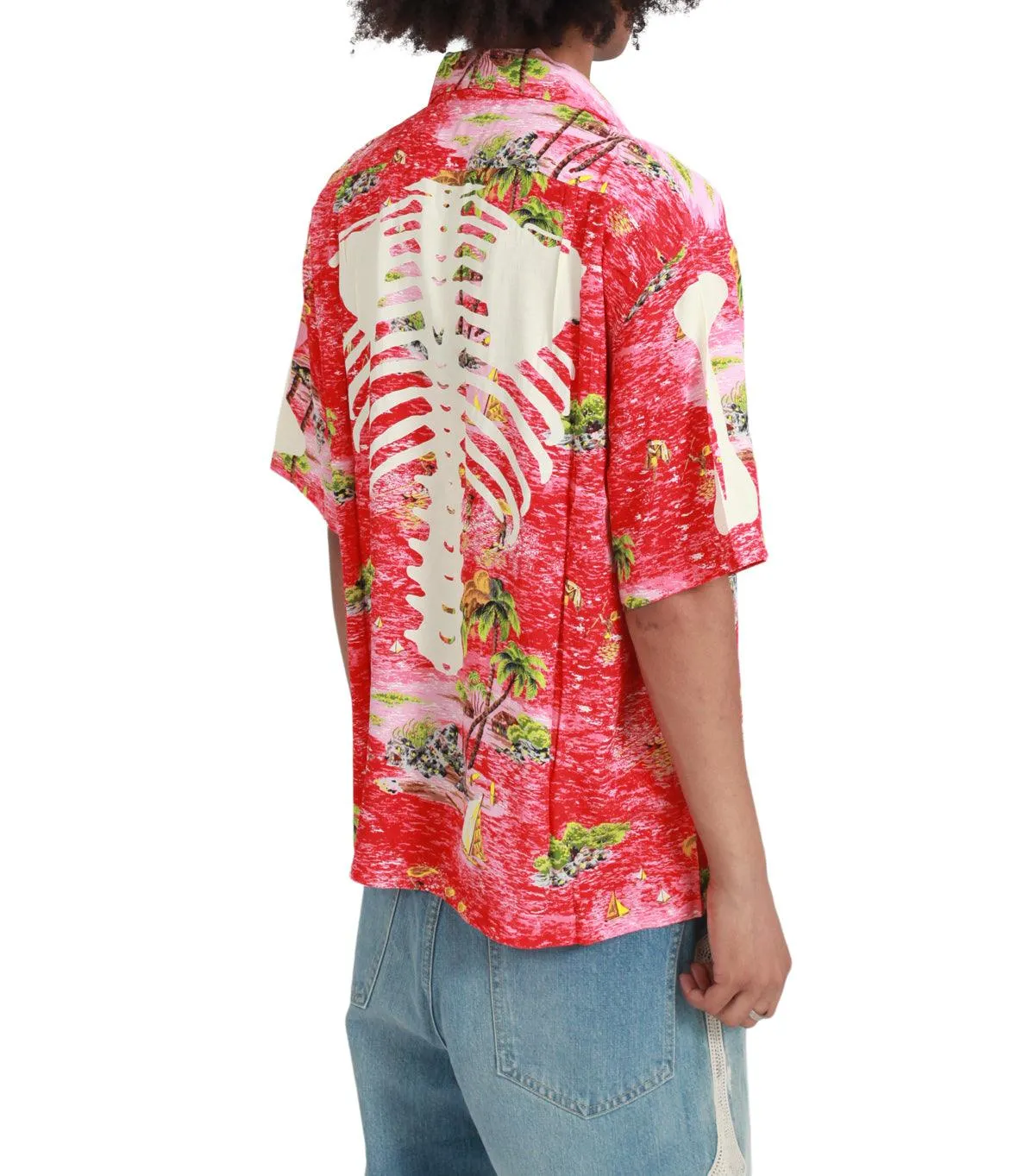 Kapital Rayon Kamehameha Bone Wrangle Collar Aloha Red