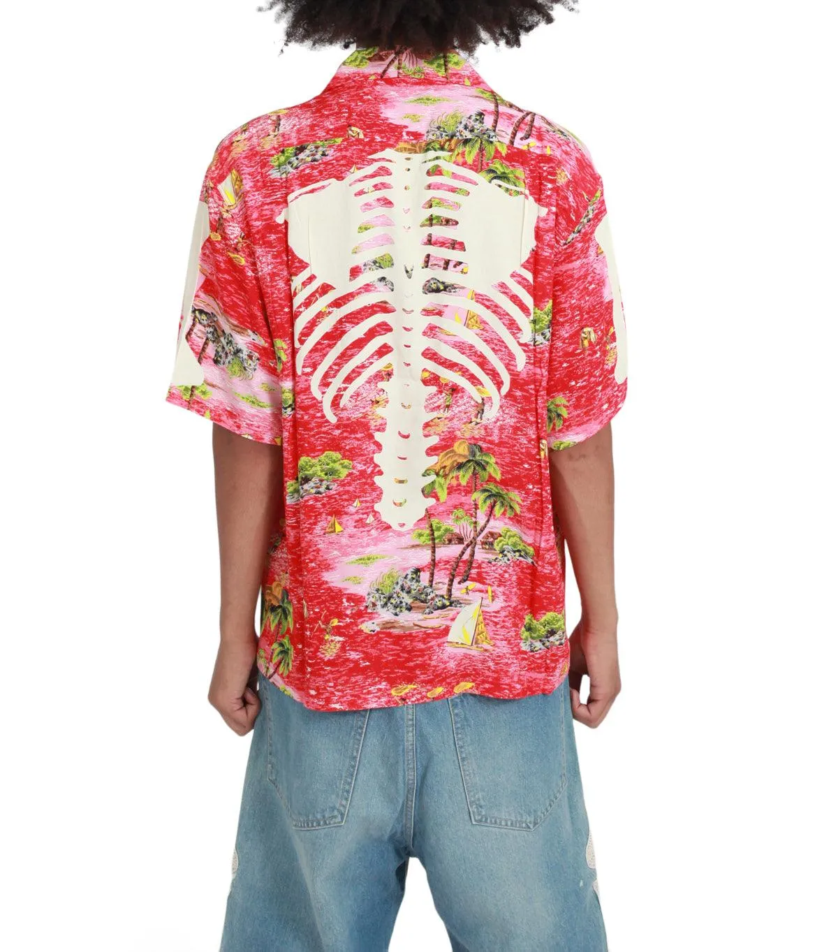 Kapital Rayon Kamehameha Bone Wrangle Collar Aloha Red