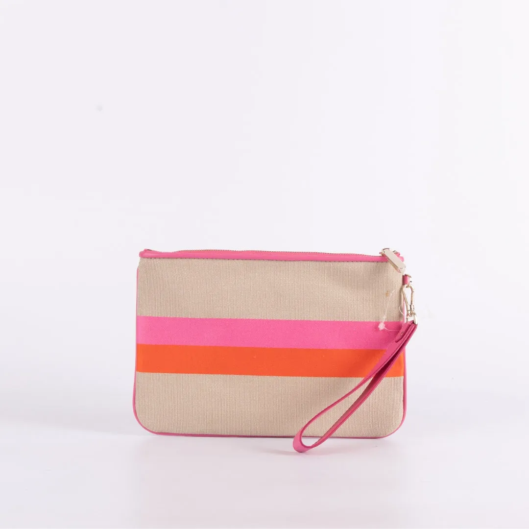 Kate Spade Stripe Logo Canvas Pouch Wristlet