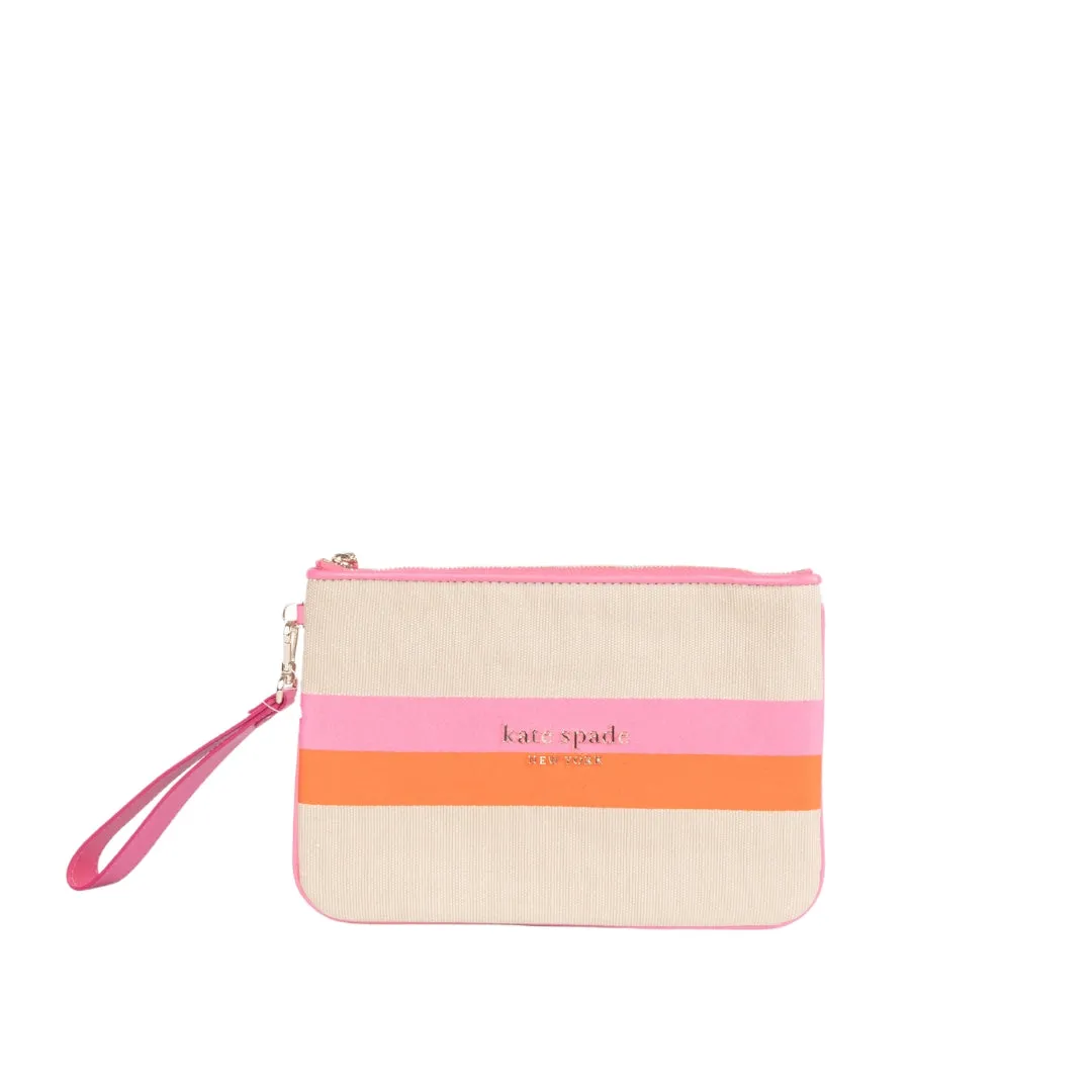 Kate Spade Stripe Logo Canvas Pouch Wristlet flash sale luggage