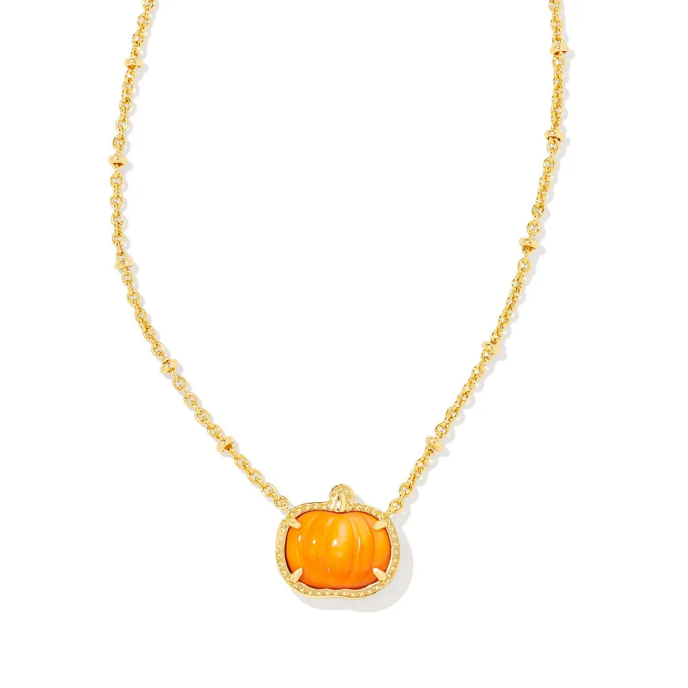 Kendra Scott Pumpkin Gold Short Pendant Necklace in Orange Mother of Pearl 