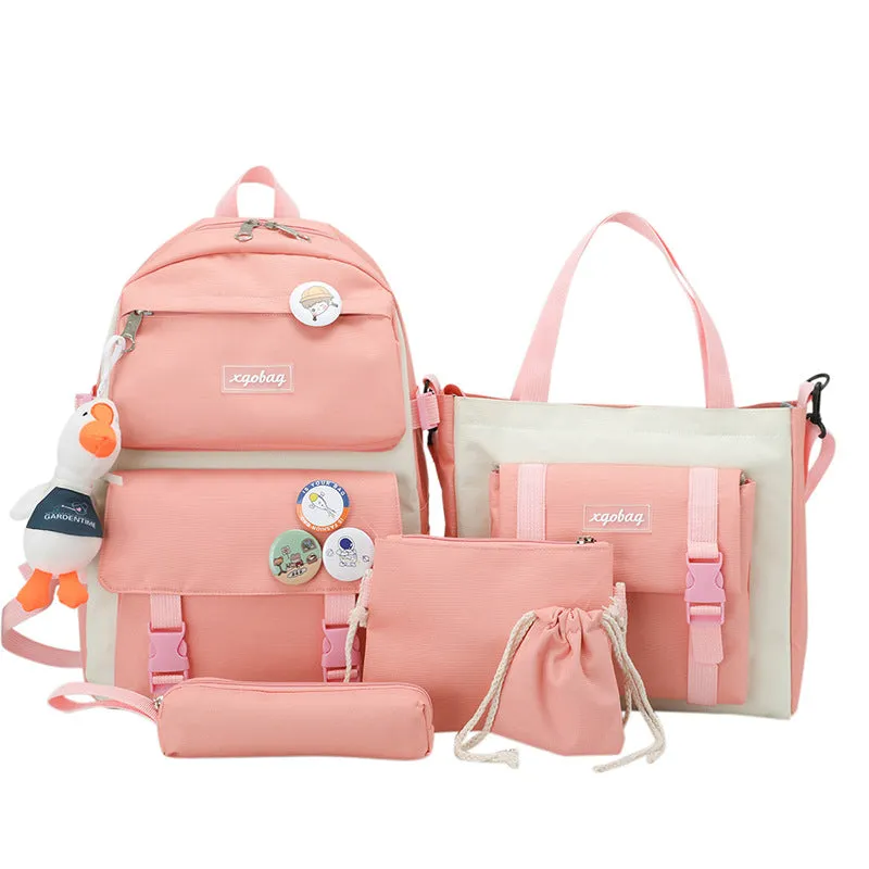 Korean style color matching four piece backpack