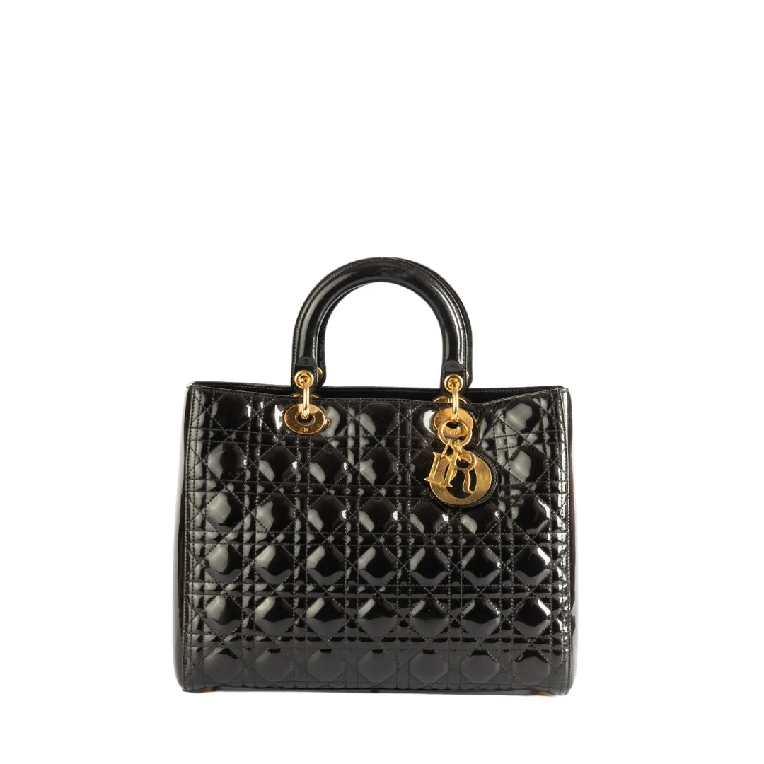 Lady Dior Black Cannage Quilted Patent Leather Bag flash sale luggage