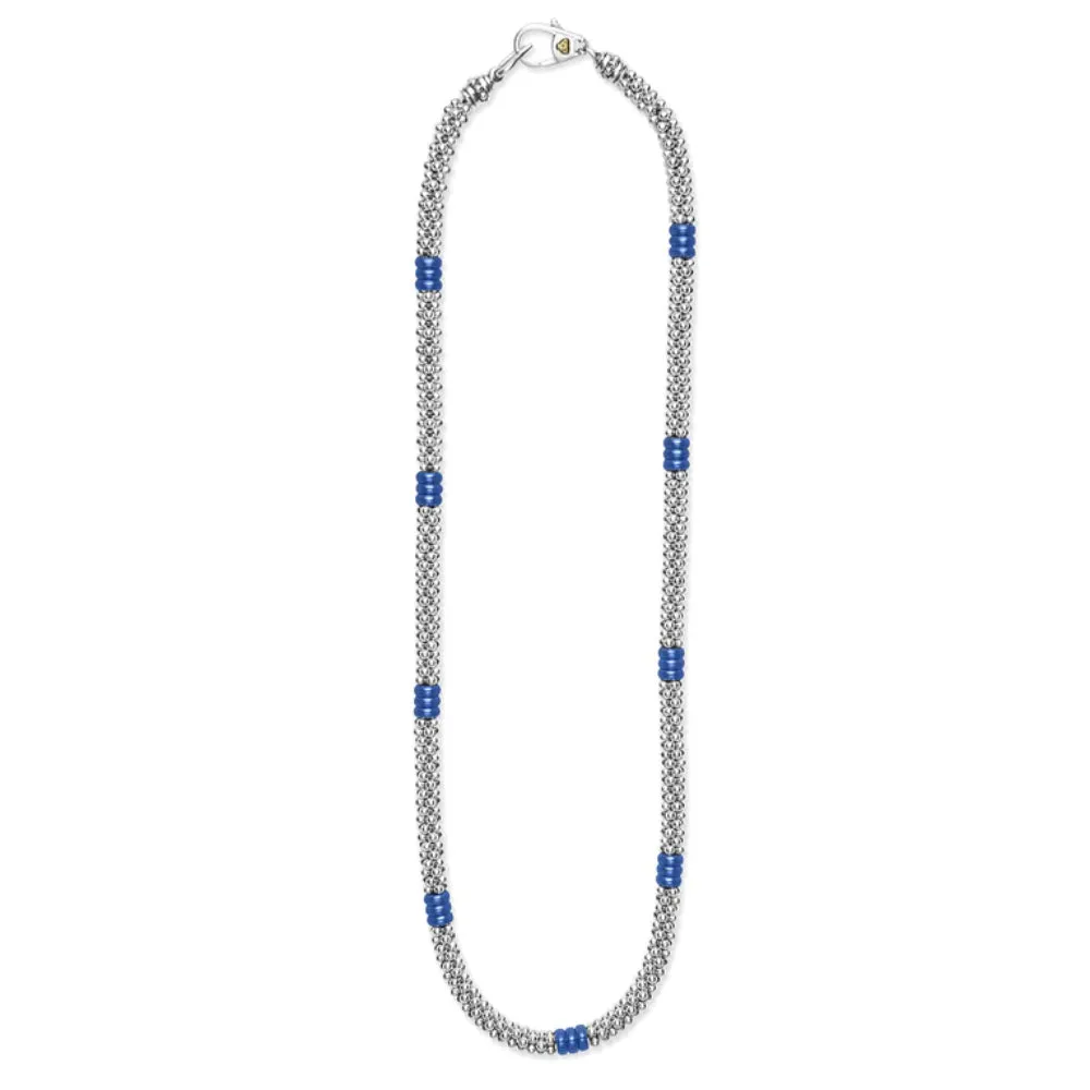 Lagos Blue Caviar Ultramarine Three Bead Station Necklace