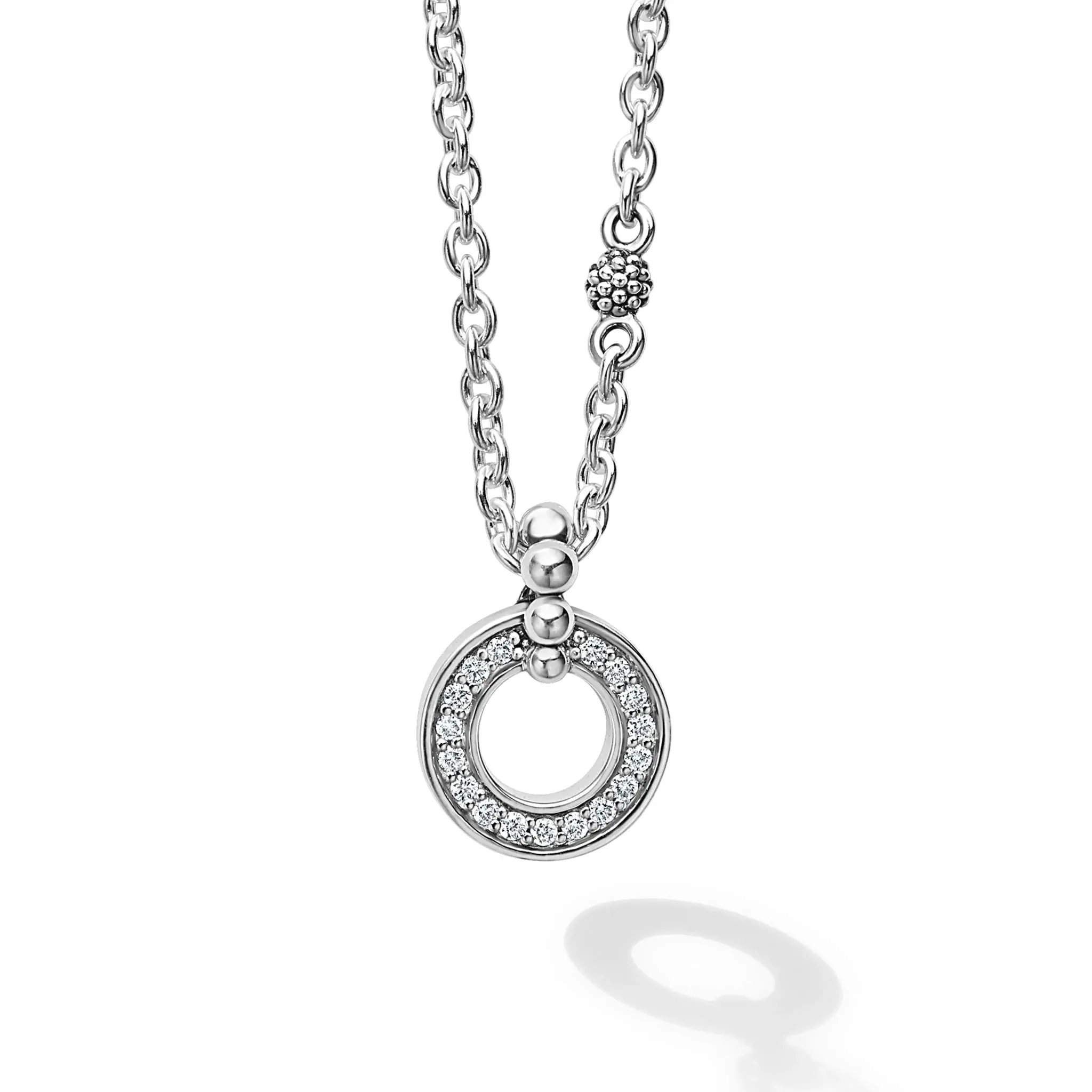Lagos Caviar Spark Diamond Circle Pendant Necklace 
