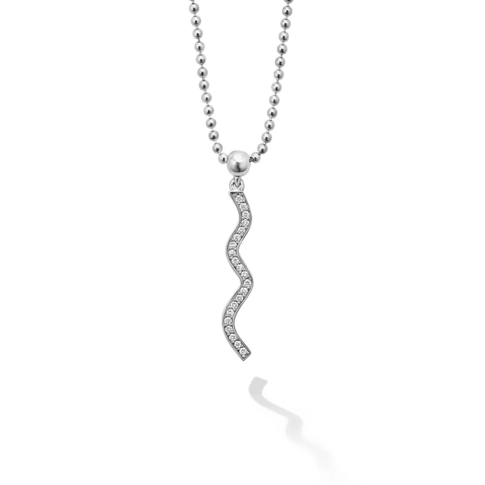 Lagos Caviar Spark Wave Diamond Pendant Necklace 
