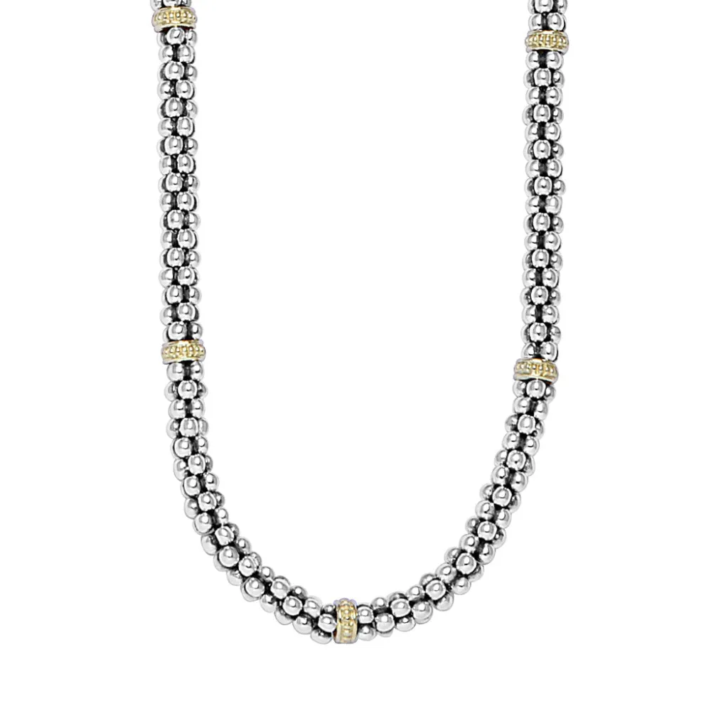 Lagos Two-Tone Caviar 5mm Beaded Gold Station Necklace 