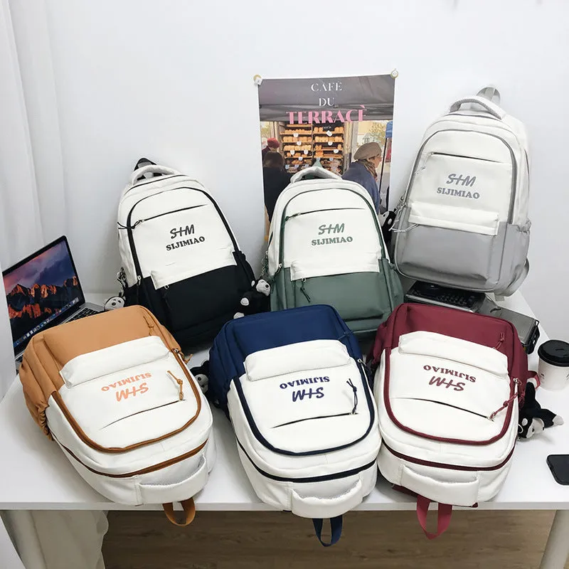 Large Capacity Letter Printed Contrast Color College Student Backpack 