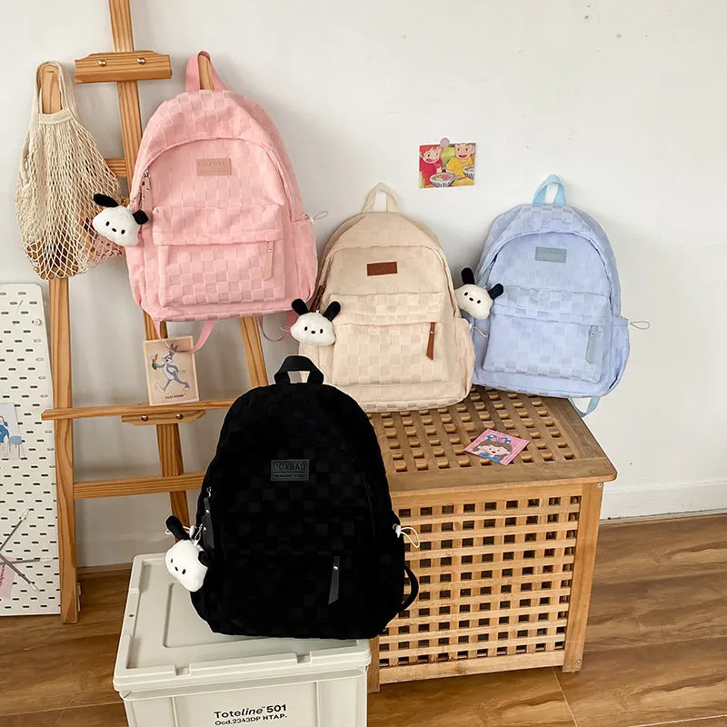 Large capacity simple plaid backpack 